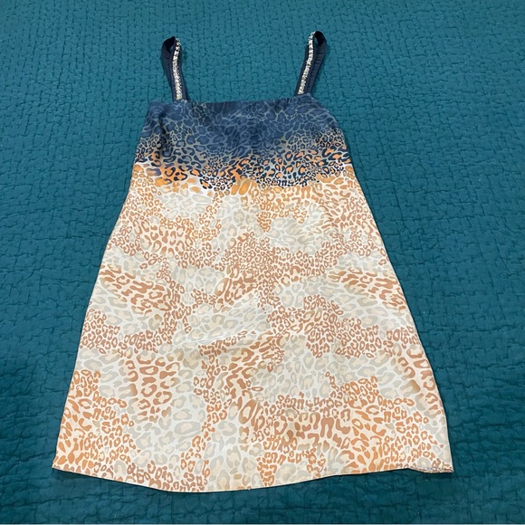 Animale Brazil Silk Slip Mini Dress Animal Print Beads Low Back Lined Medium 38 - Picture 5 of 10